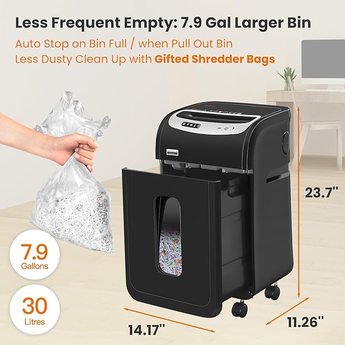Paper Shredder for Home Office Heavy Duty with 60 Mins Running with US Patented Cutter,Shred CD/Card with Extra Large Bin,AUTO Jam Proof(ETL) (20-Sheet Cross Cut)-DeskLoop Office