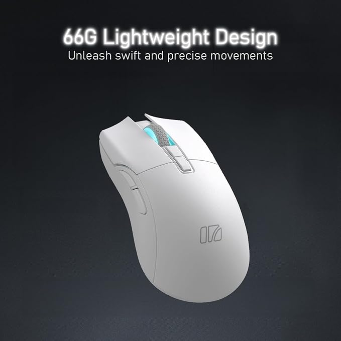iRocks IRM31R RGB Backlight, Wireless Lightweight Gaming Mouse, Tri-Mode Connection, Kailh GM8.0 Mouse Switches, Advanced PixArt PAW3395 Optical Sensor, Resolution Up to 26,000 DPI - White-DeskLoop Office