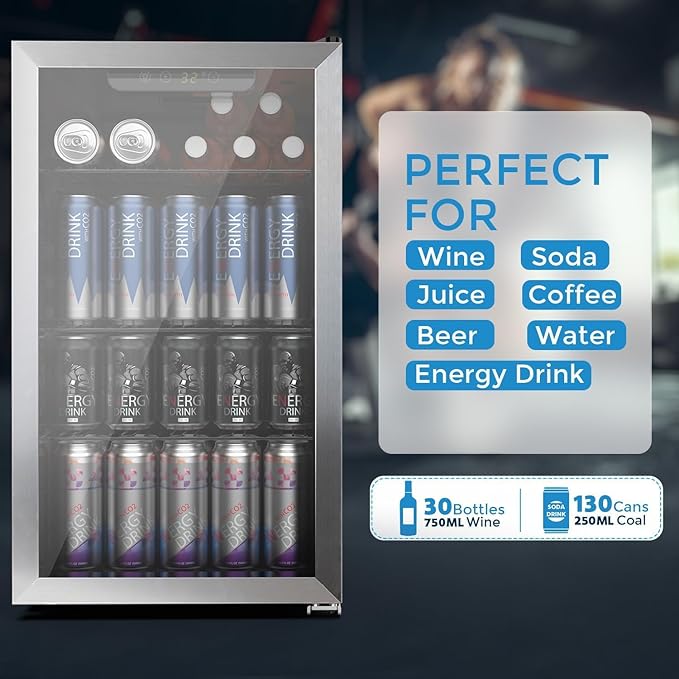 Kndko Beverage Refrigerator Cooler - 130 Can Mini Fridge with Adjustable Shelves, Glass Door, Digital Temperature Control, LED Lighting, Energy Efficient for Home, Office, Bar - 3.2 Cu.Ft, Silver-DeskLoop Office