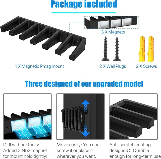 Solid ABS 6X Standard PMAG Wall Mount, Mag Holder, Home Magazine Storage Rack - Image 7