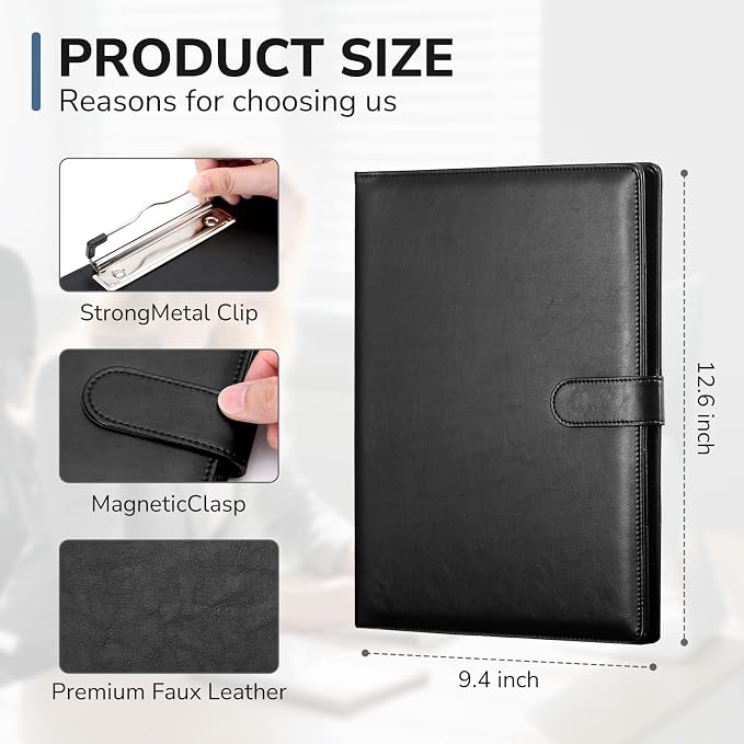 Professional Padfolio with Clipboard, Faux Leather Portfolio Folder Binder - Image 2