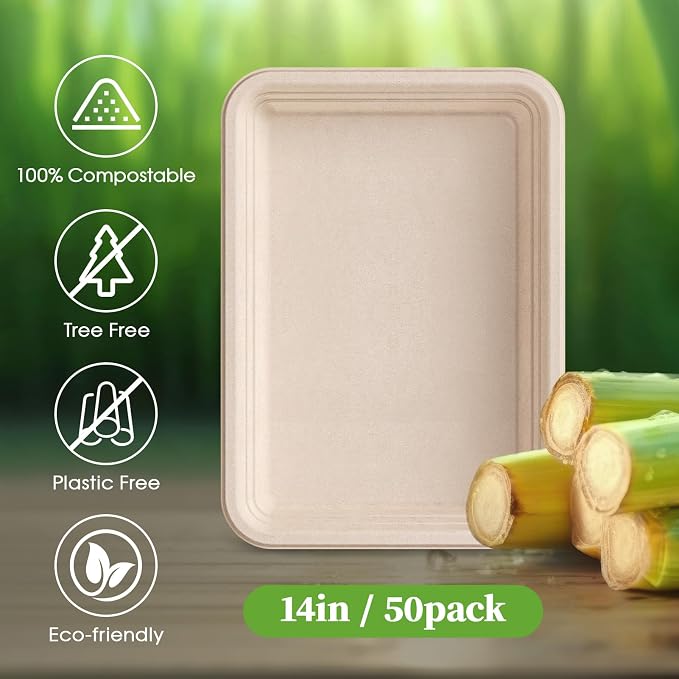 ECOLipak 50 Pack 14 Inch Disposable Food Crawfish Trays, Compostable Large - Image 5