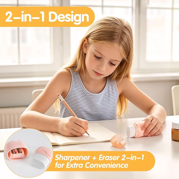 Deli Pencil Sharpener & Eraser, 4 Pack Pencil Sharpeners Manual, Dual Holes - Image 3