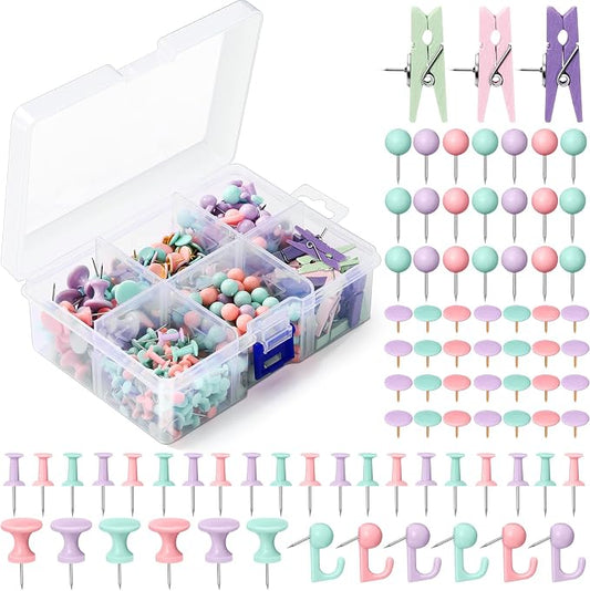 600 Pcs Decorative Push Pins, Pastel Color Thumb Tacks 6 Types Cute Push Pin by Sawysine