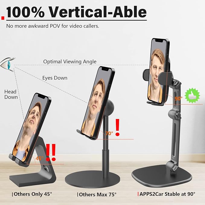 APPS2Car Phone Stand for Desk Adjustable Height 360 Degree Rotation Heavy Base - Image 4