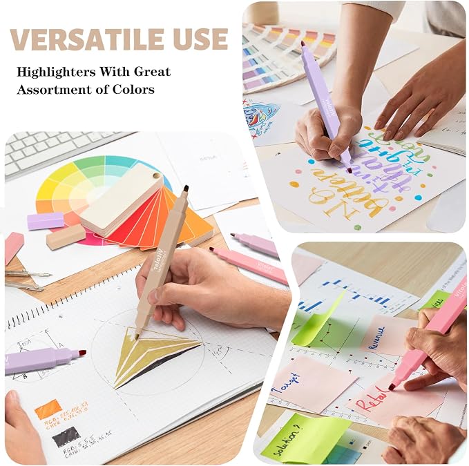 Piochoo Highlighters, Aesthetic Cute Pastel Highlighters Set, Dual Tip - Image 7
