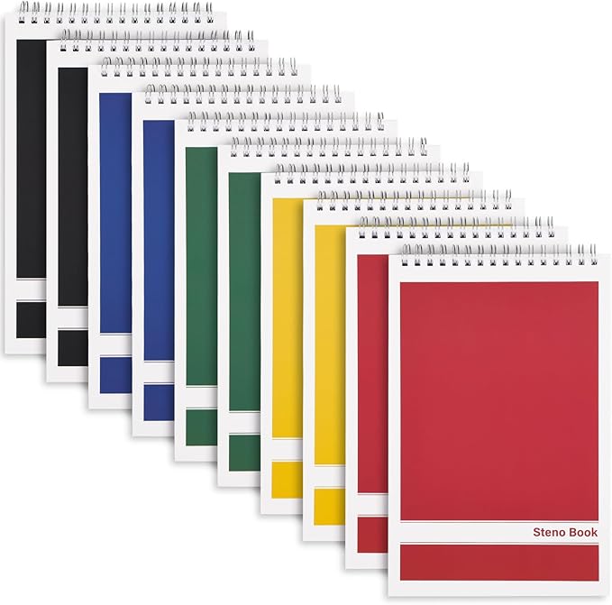 LABUK Steno Pads 6x9in10 Pack, Top Spiral Steno Notebooks, 80 Sheets Note Pads Assorted Color Gregg Rule for School, University, College, Work, Office-DeskLoop Office