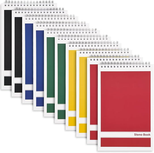 LABUK Steno Pads 6x9in10 Pack, Top Spiral Steno Notebooks, 80 Sheets Note Pads Assorted Color Gregg Rule for School, University, College, Work, Office-DeskLoop Office