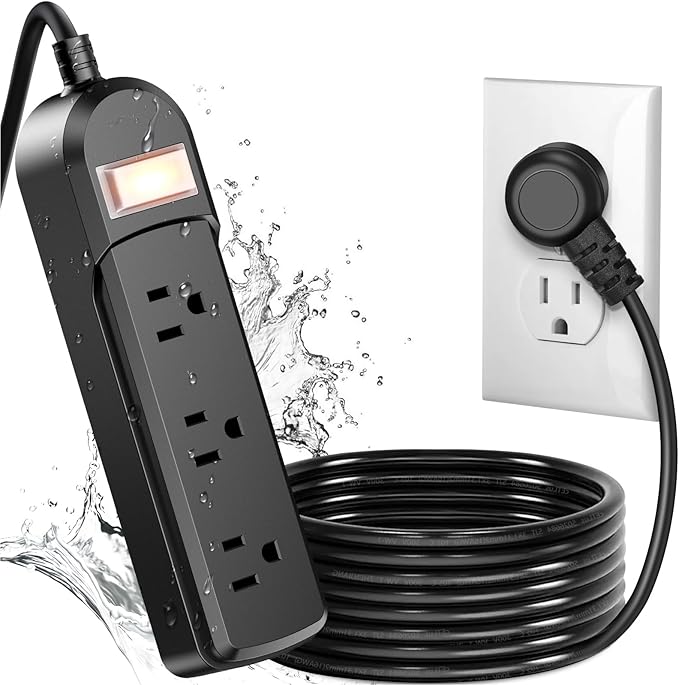 IPX6 Outdoor Power Strip Weatherproof, Waterproof Surge Protector with 3 Wide Outlet 12FT Long Extension Cord, Wall Mountable for Outside Decorations and More UL Listed(Black)-DeskLoop Office