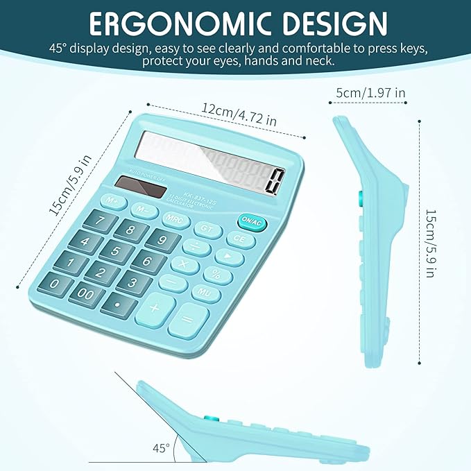 Konohan 8 Pieces 12-Digit Calculator, Solar Basic Desktop Calculator Large Display Electronic Dual Power Handheld for Home Office School(Blue)-DeskLoop Office