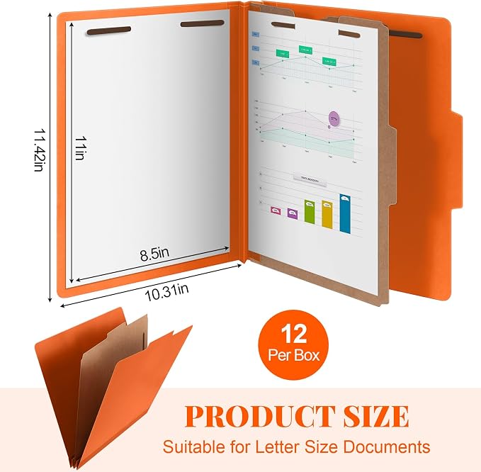 Skyygemm 12 Pcs Classification Folders Letter Size, 1 Divider Pressboard File - Image 2