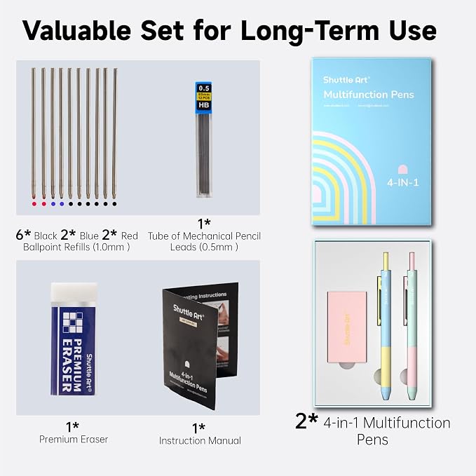 Shuttle Art 4 in 1 Multicolor Pen, 2 Pack Retractable Ballpoint Pens - Image 2