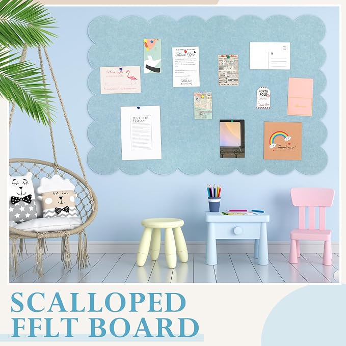 Mooliwe Scalloped Felt Bulletin Board 48 x 36 Inches Foldable Light Blue Pin - Image 6