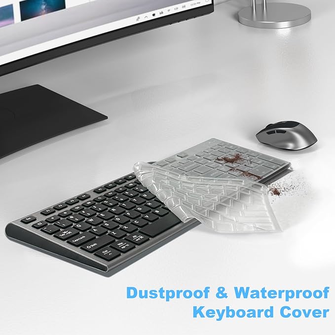 FENIFOX Wireless Keyboard and Mouse, Ergonomic Rechargeable Silent Quiet Slim USB C Flat Compact Full Size with Number Pad Soft Cover Keyboards for Mac Computer PC Surface Laptop MacBook iMac Black-DeskLoop Office