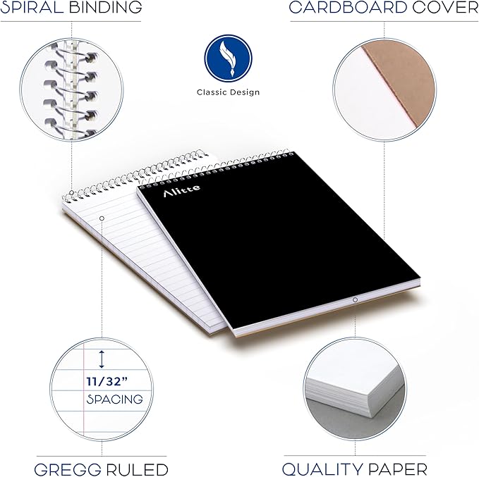 Steno Pads Spiral 6x9-12 Pack - Gregg Ruled, Perfect for Work, School, and Home Use, Easy Tear-Off Pages, White Paper - No Ink Bleeds - 80 Sheets-DeskLoop Office