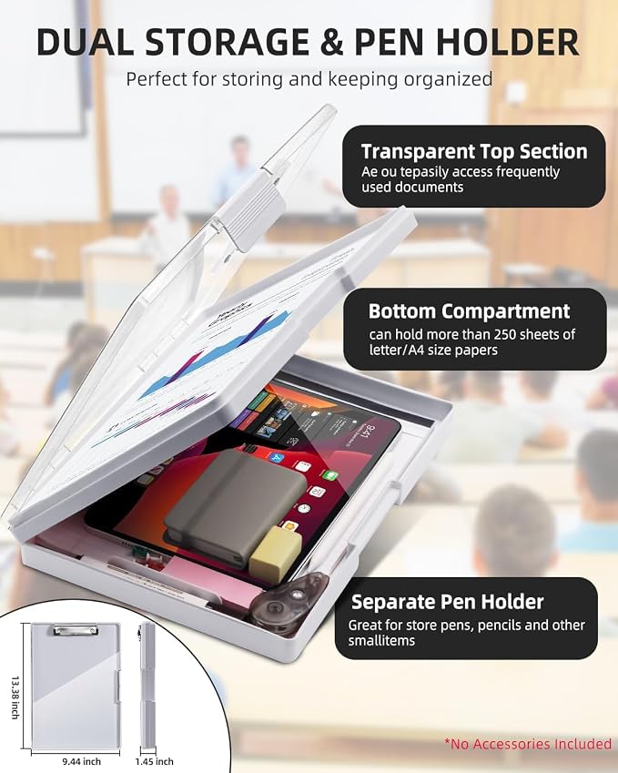 Clearview Clipboard with 2 Storage, Dry Erase 8.5x11 Heavy Duty ClipBoards - Image 3