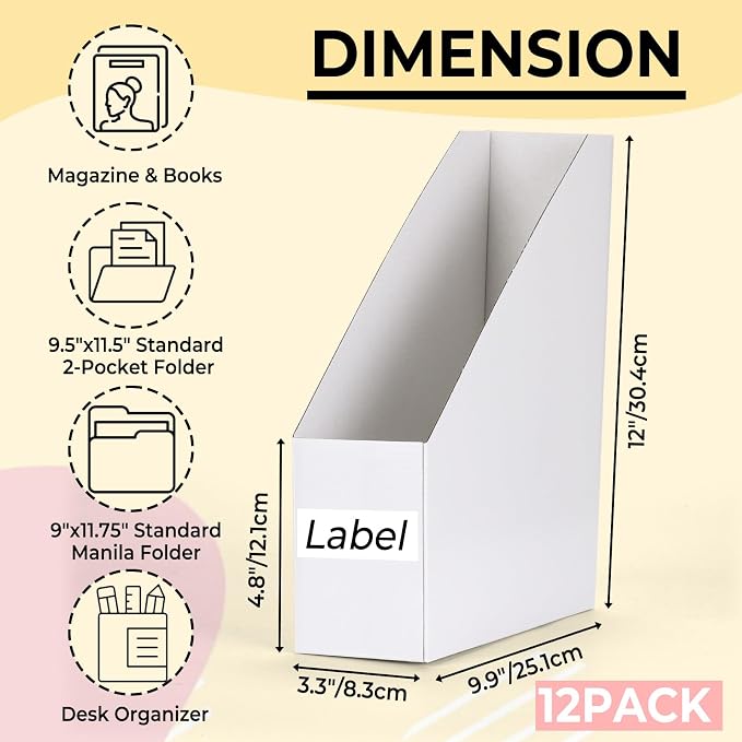 EXYGLO 12 Pack White Magazine File Holder, Cardboard Magazine Rack - Image 2