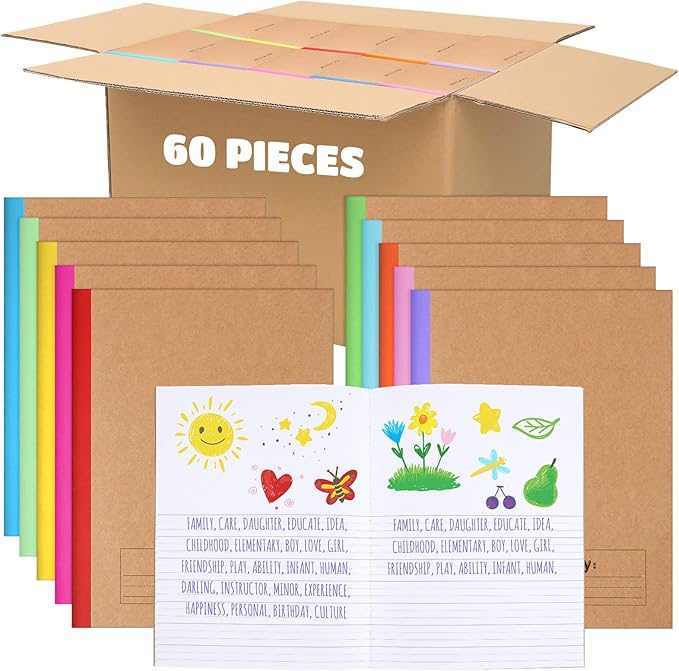 Henoyso 60 Pcs Primary Composition Notebook 9 3/4 x 7 1/2 Inch Kids Journal, Back to School Supplies, K-2 Primary Writing Notebook for Kids Student Draw and Write Story Journal (Stylish Color)-DeskLoop Office