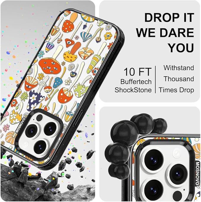 MOSNOVO Case for iPhone 14 Pro, [10ft 4X Military-Grade Drop Protection] Durable & Shockproof Phone Case Cover Design for iPhone 14 Pro - Mushroom Art - Clear Black-DeskLoop Office