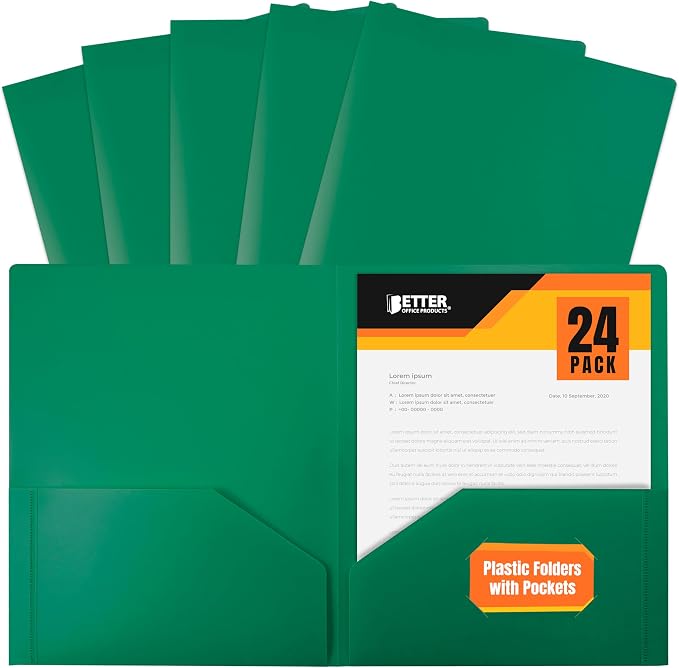 Better Office Products Heavyweight Plastic 2 Pocket Portfolio Folder, Letter by BetterOfficeProducts