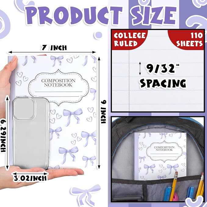 Fullhawl 6 Pack Composition Notebook College Ruled Bulk Purple Cherry - Image 2
