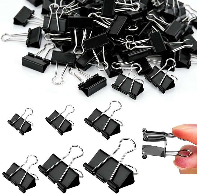 300Pcs Assorted Binder Clips Bulk Black Metal Paper Office Supplies by TINSKY
