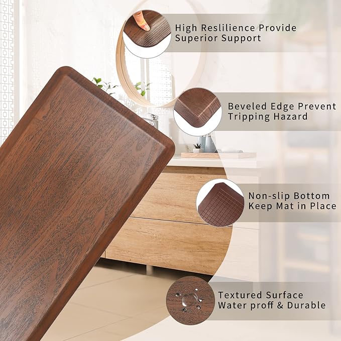3/4'' Extra Support Anti Fatigue Comfort Mat for Standing Desks, Waterproof Kitchen Floor Mat, Non-Slip Standing Kitchen Mat for Offices, Home, Garages (Caramel Wood Grain, 20''x39'')-DeskLoop Office