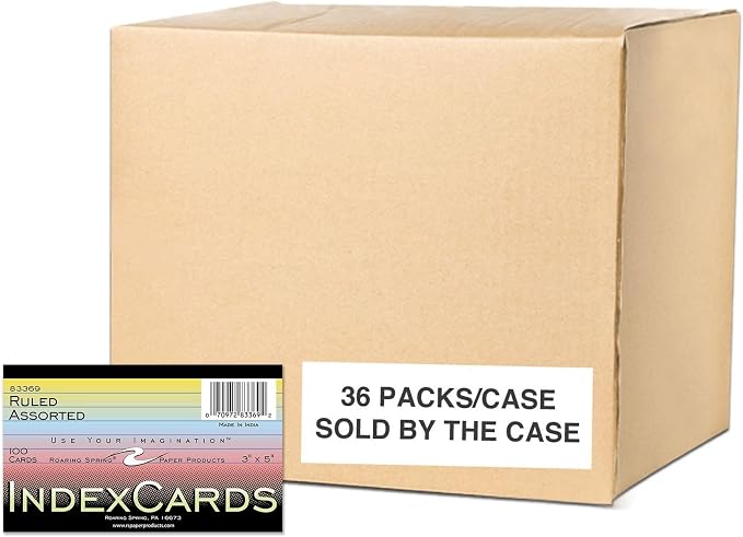 Roaring Spring Colored Index Cards 3"x5", Smooth 100# Index Paper, Ruled on by RoaringSpringPaperProducts