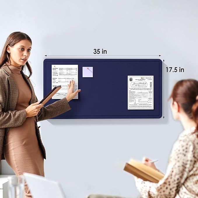 MaxGear Bulletin Board 35" x 17.5", Foldable Felt Board Vision Board Supplies, Cork Board for Office, Home, School, Small Pin Boards for Walls Decorative Picture Framed Display Board Dark Blue-DeskLoop Office