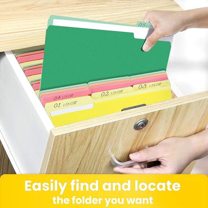 SUNEE File Folders Letter Size Green, 100 Pack Manilla Folders 8.5 x 11 1/3-Cut - Image 5