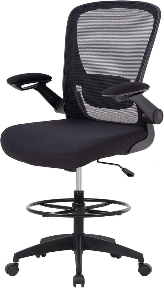 BestOffice Drafting Chair Tall Office Chair with Adjustable Foot Ring and Flip-Up Arms Computer Standing Desk Chair Executive Rolling Swivel Chair for Office & Home-DeskLoop Office