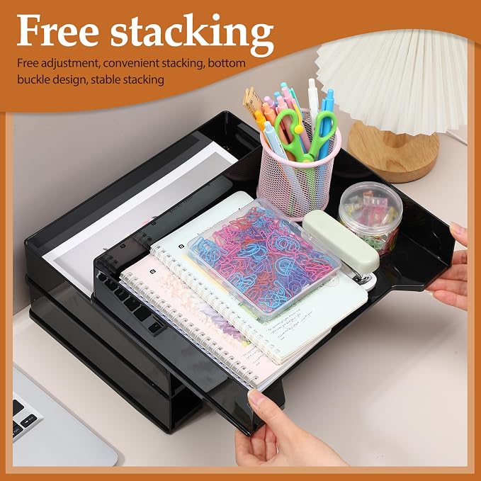 DoubleFill 6 Pcs Stackable Letter Tray Rectangular Plastic Desk Organizer 13 x - Image 5