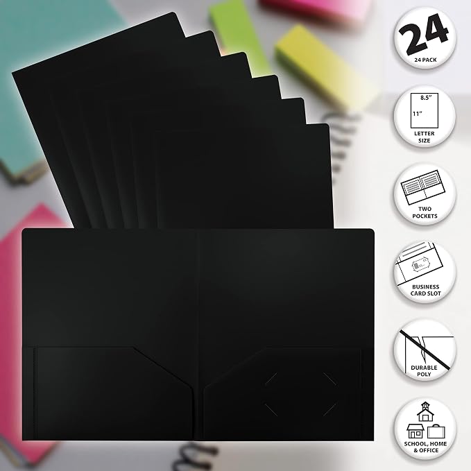 Better Office Products Heavyweight Plastic 2 Pocket Portfolio Folder, Letter - Image 3