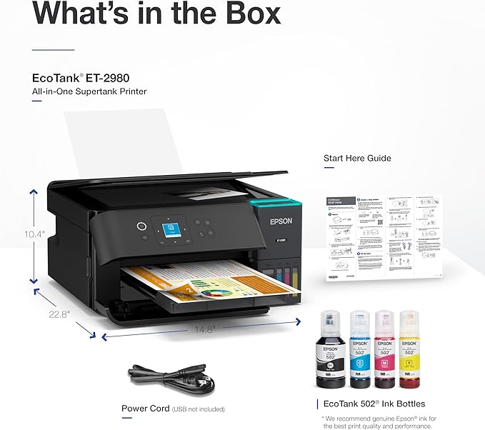 Epson EcoTank ET-2980 Wireless All-in-One Color Supertank Printer with up to 3 Years of Ink, Refillable Tanks, Perfect for Home, 15 PPM, 1.44" Color Screen, Auto 2-Sided Printing - Black-DeskLoop Office
