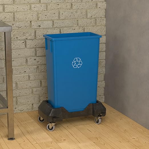 23 Gallon Blue Recycle Slim Jim Trash Can with Dolly-DeskLoop Office