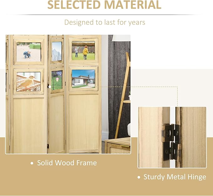 NicBex Room Divider 4 Panel Room Dividers with Photo Frames and Cardstocks Partition Room Dividers and Folding Privacy Screens 5.6 FT Wall Divider for Room Separation,63" W x 0.75" D x 67" H, Natural-DeskLoop Office