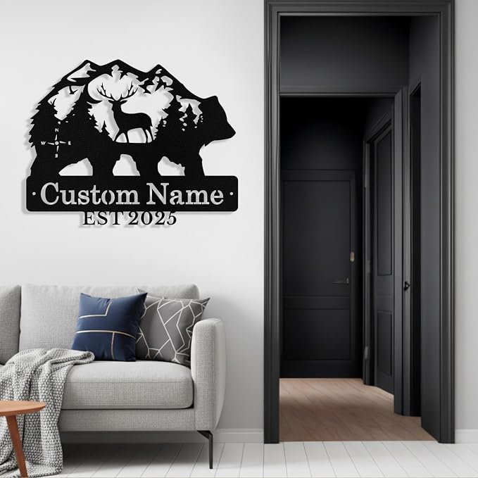 Custom Bear & Deer Metal Sign, Custom Bear Metal Wall Art Decor, Personalized - Image 5