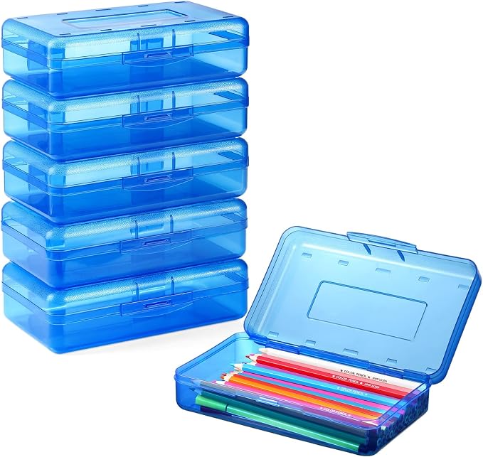 Sooez Clear Pencil Case 6 Pack – Plastic Pencil Box & Crayon Box Bulk, Large by Sooez