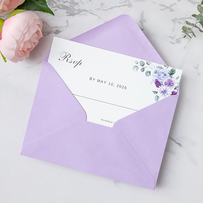 PONATIA 50 Pack A1 Envelopes, 3.62 x 5.2'' Lilac Envelopes Perfect - Image 3