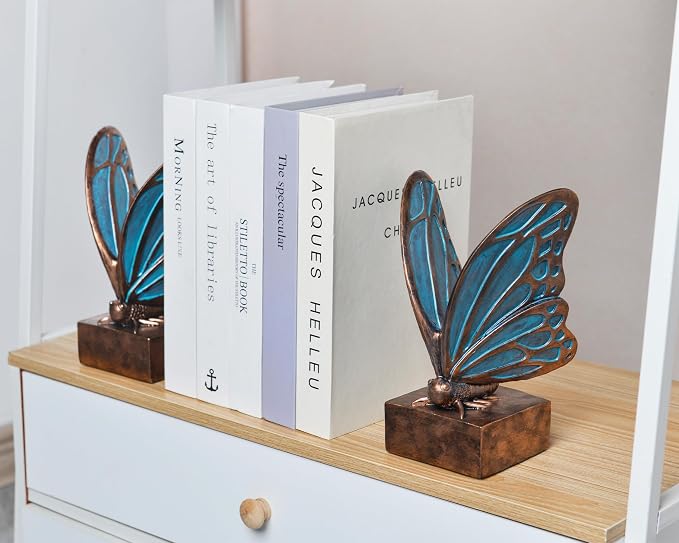 Vintage Blue Butterfly Bookends, Resin Book Ends - Image 6