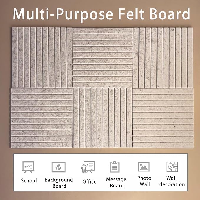 KEYIDE 8Pack 12"x12" Bulletin Boards for Walls, Push Pin Board for Office, Cork Board Alternative for Office, School Slat Wall Paneling (Grey)-DeskLoop Office