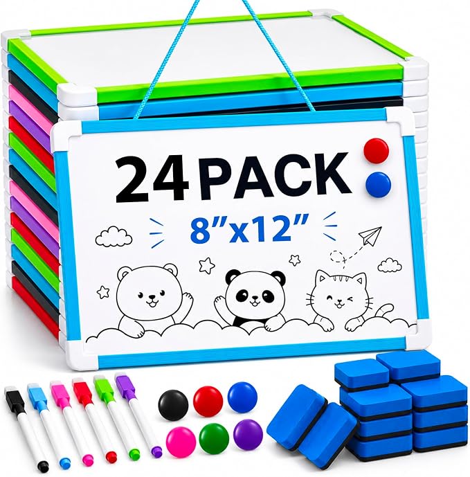 Colarr 24 Pack Hanging Magnetic Dry Erase Board 8'' x 12'' Small Double Sided by Colarr