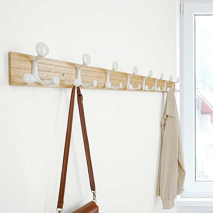 SKOLOO 43-Inch Natural Wood Coat Rack Wall Mount with 8 Triple Hooks - Ideal for Family Entrances, Classrooms, and Pet Supplies Storage - Perfect Coat Hooks for Wall-DeskLoop Office