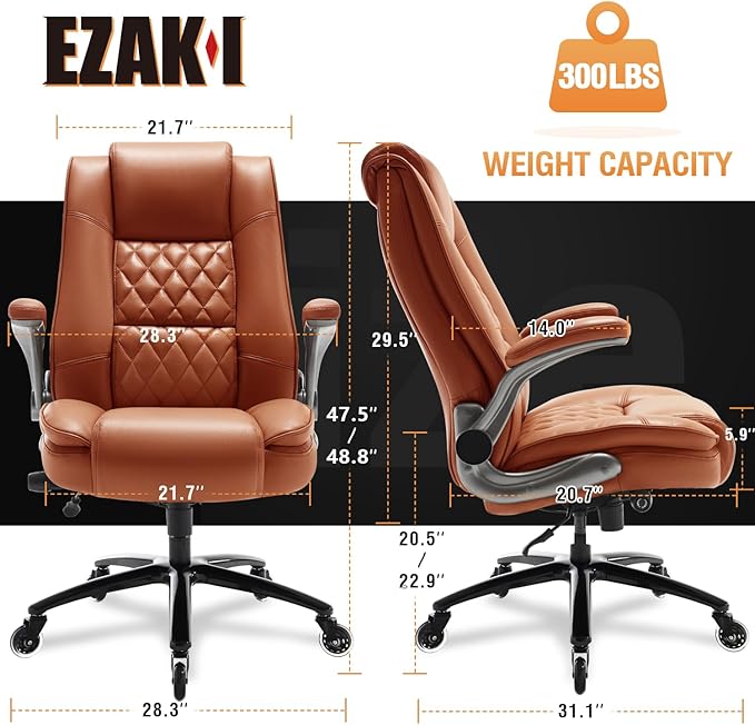 EZAKI High Back Office Chair-Flip-up Arms Executive Computer Desk Chair, Built-in Lumbar Support Thick Padded Adjustable Rock Tension Ergonomic Design for Back Pain-DeskLoop Office