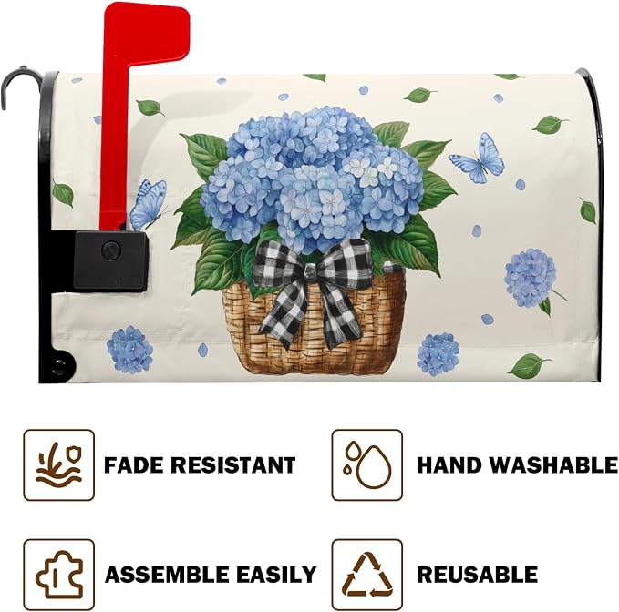 Spring Summer Blue Hydrangea Mailbox Cover Magnetic Standard Size Spring Floral - Image 5