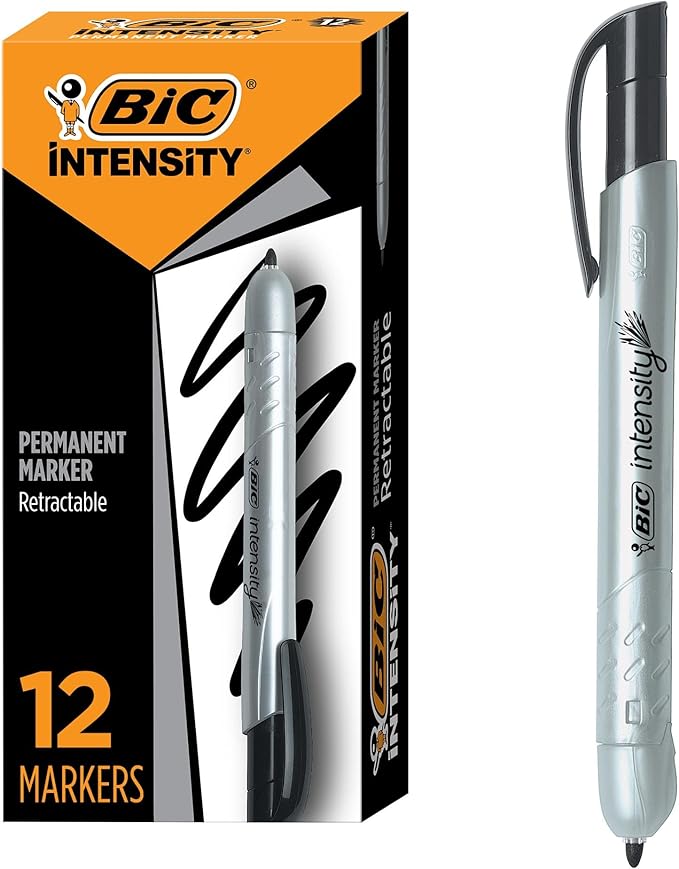 BIC Intensity Retractable Permanent Markers, Fine Bullet Tip, 12-Count Pack by BIC