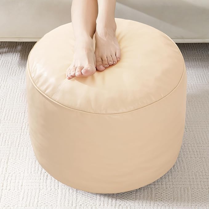 HIGOGOGO Round Stuffed Pouf Ottoman, Pu Leather Poufs by HIGOGOGO