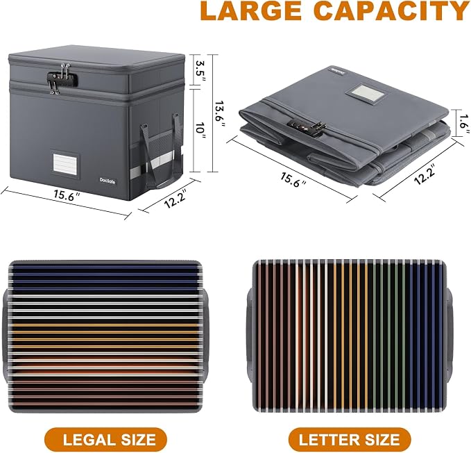 DocSafe File Box with Lock, Large Portable Home Office Filing Box - Image 5