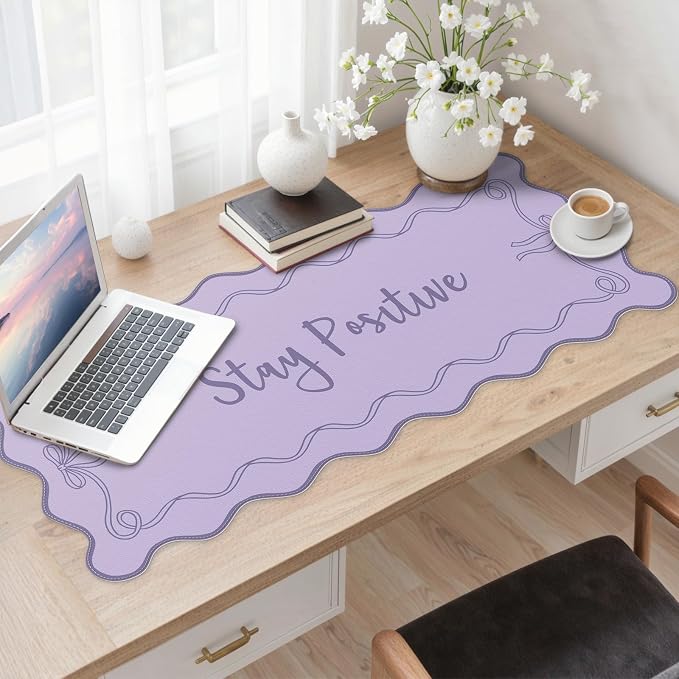 iCasso Purple Office Decor for Women, Scalloped Desk Cover Mat, Large Mouse Pad - Image 9