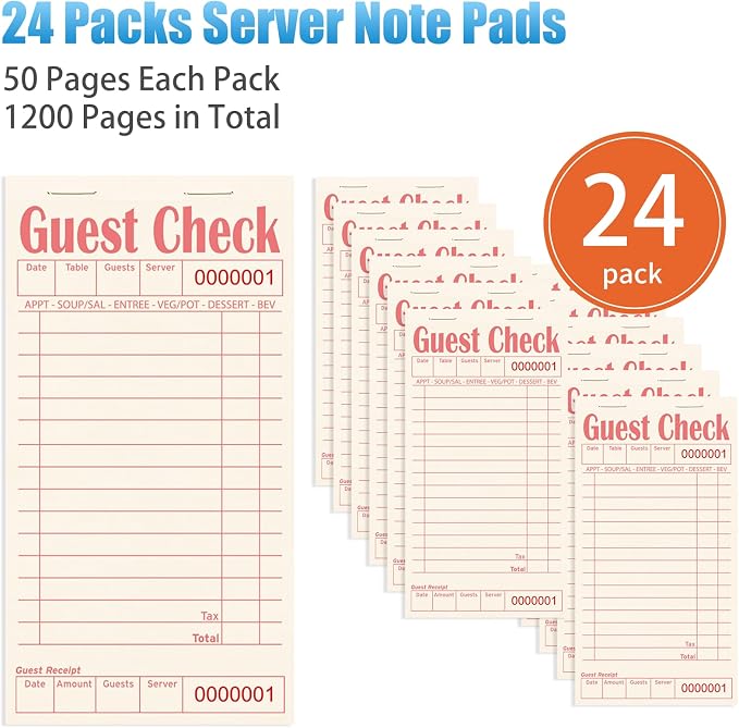 Guest Checks Books for Servers, Server Note Pads, 24 Pack, Natural Color Paper - Image 2